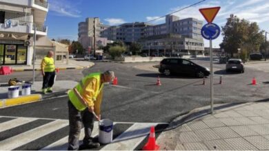 Ασφαλτος και διαγραμμίσεις στον κόμβο Νοσοκομείου